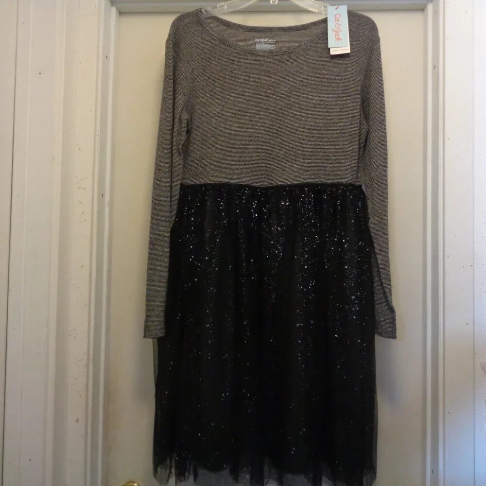 TULLE SPARKLE FULL SKIRTED STRIPES AND NETTING DRESS BY CAT & JACK GIRLS XX LG